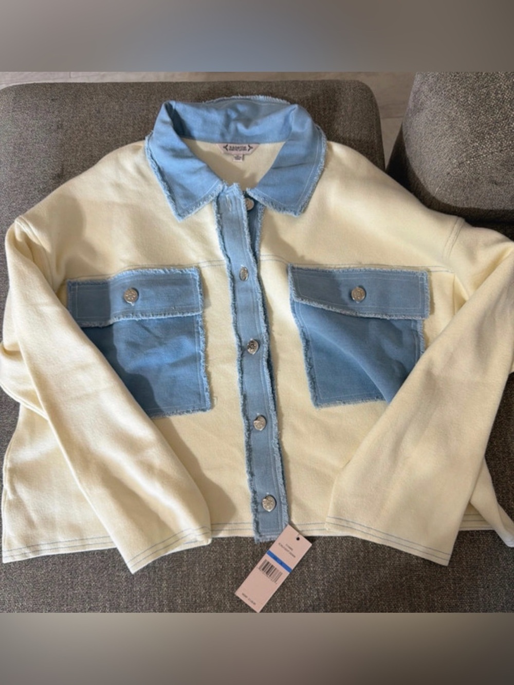 Nanette Lepore Cream Jacket with Light Blue Denim Trim
